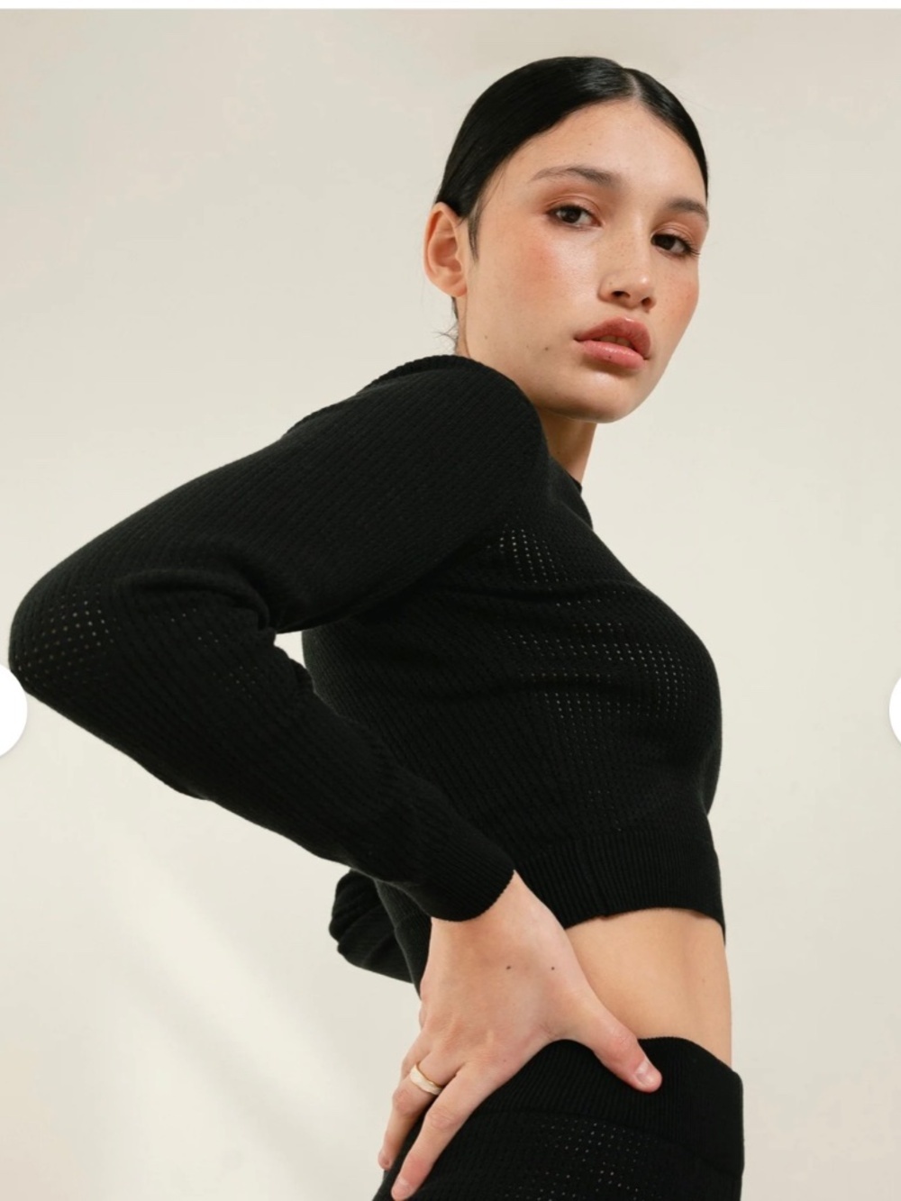 ALOHAS by Anthropologie  Royal Black Long Sleeve Knit Crop Top Women's Size M